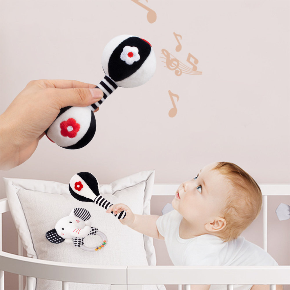 3Pcs Black & White Baby Rattles Set O948034