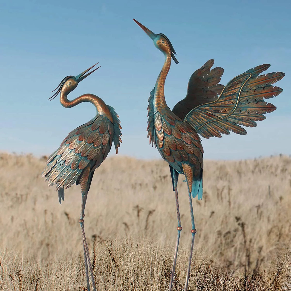 Metal Heron Garden Statues Set of 2 P23322