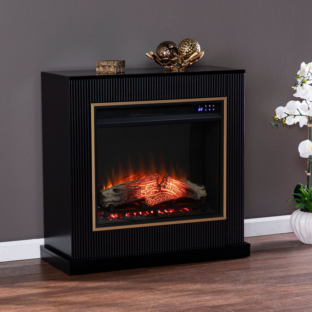 Contemporary Wood Electric Fireplace in Black F157
