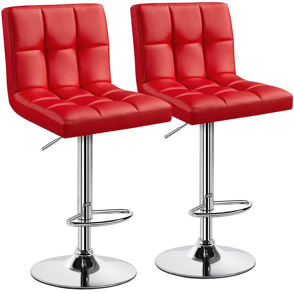 Red Faux Leather Adjustable Swivel Counter Bar Stools, Set of Two Y100