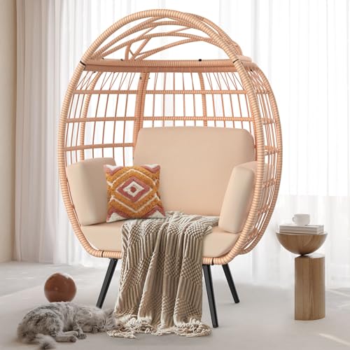Oversized White Wicker Egg Chair with 4 Cushions H78081
