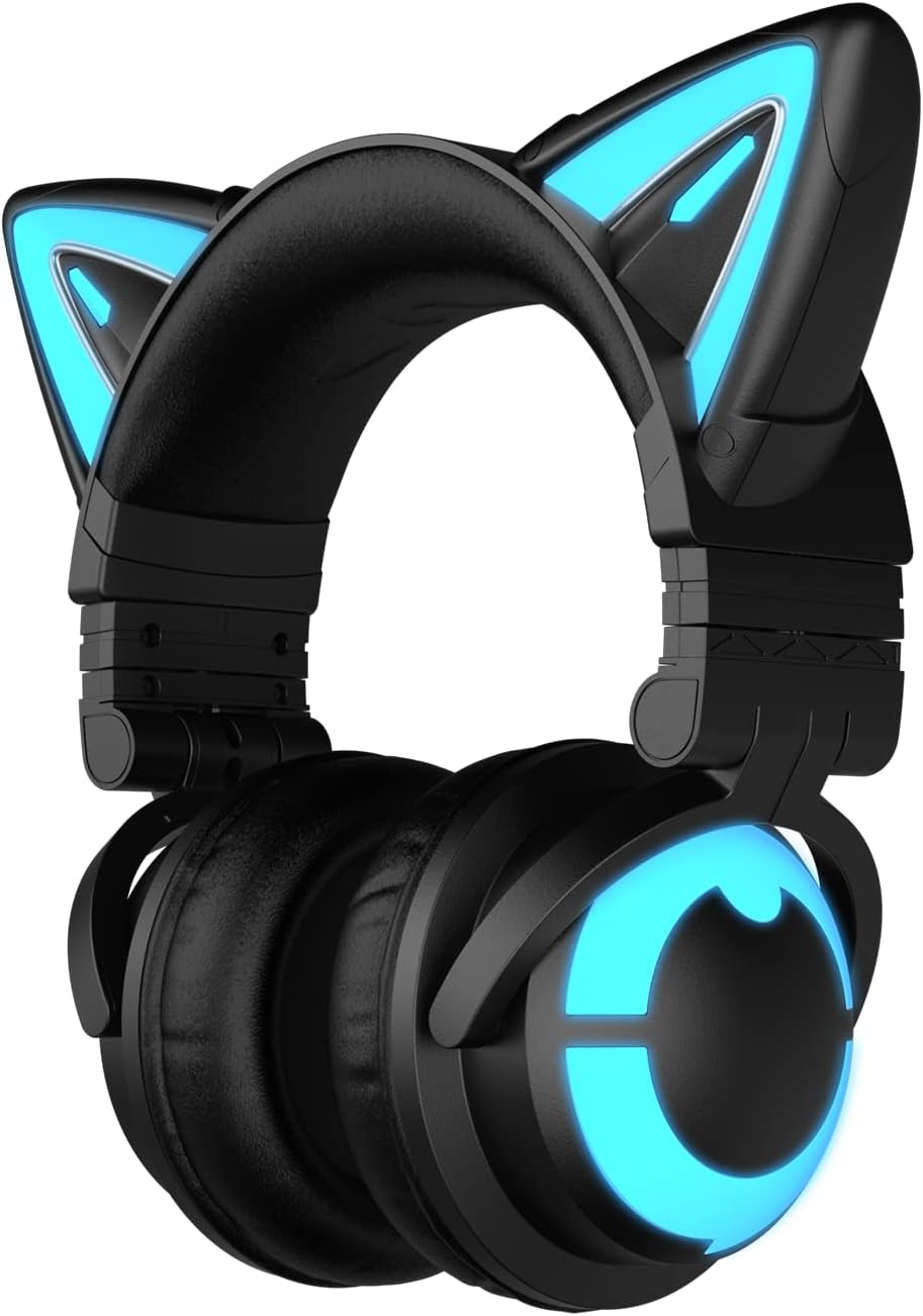 RGB Wireless 5.0 Foldable Gaming Headset with 7.1 Surround Sound, Built-in Mic, Type-C Charging Cable N260
