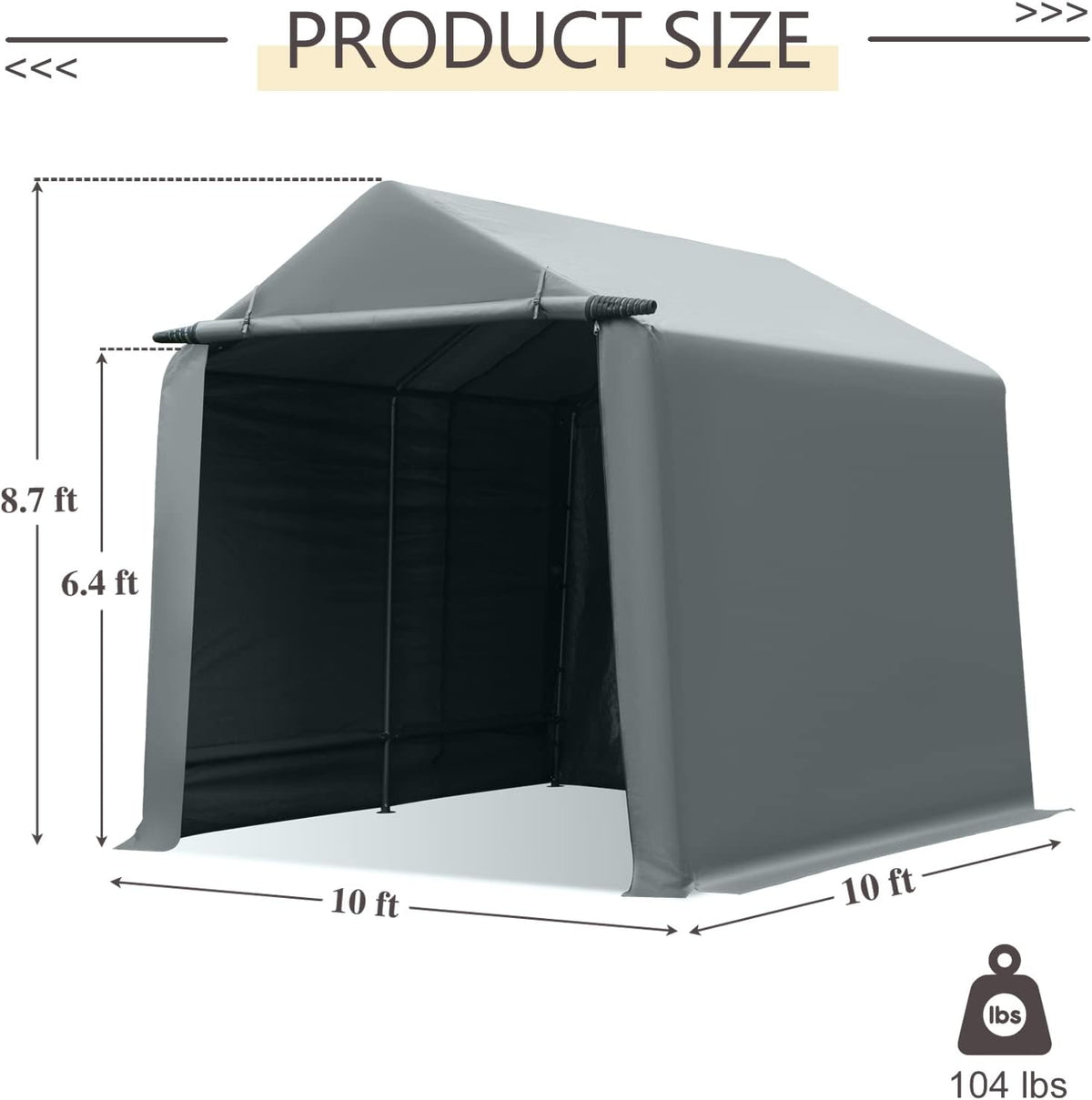 10x10 ft Portable Storage Shed with Roll-up Zipper Door, Gray P573