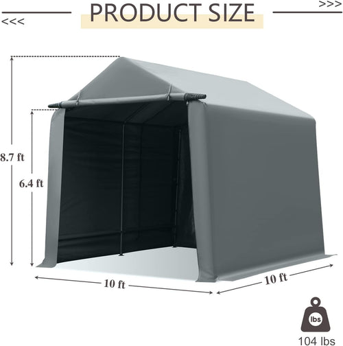10x10 ft Portable Storage Shed with Roll-up Zipper Door, Gray P573