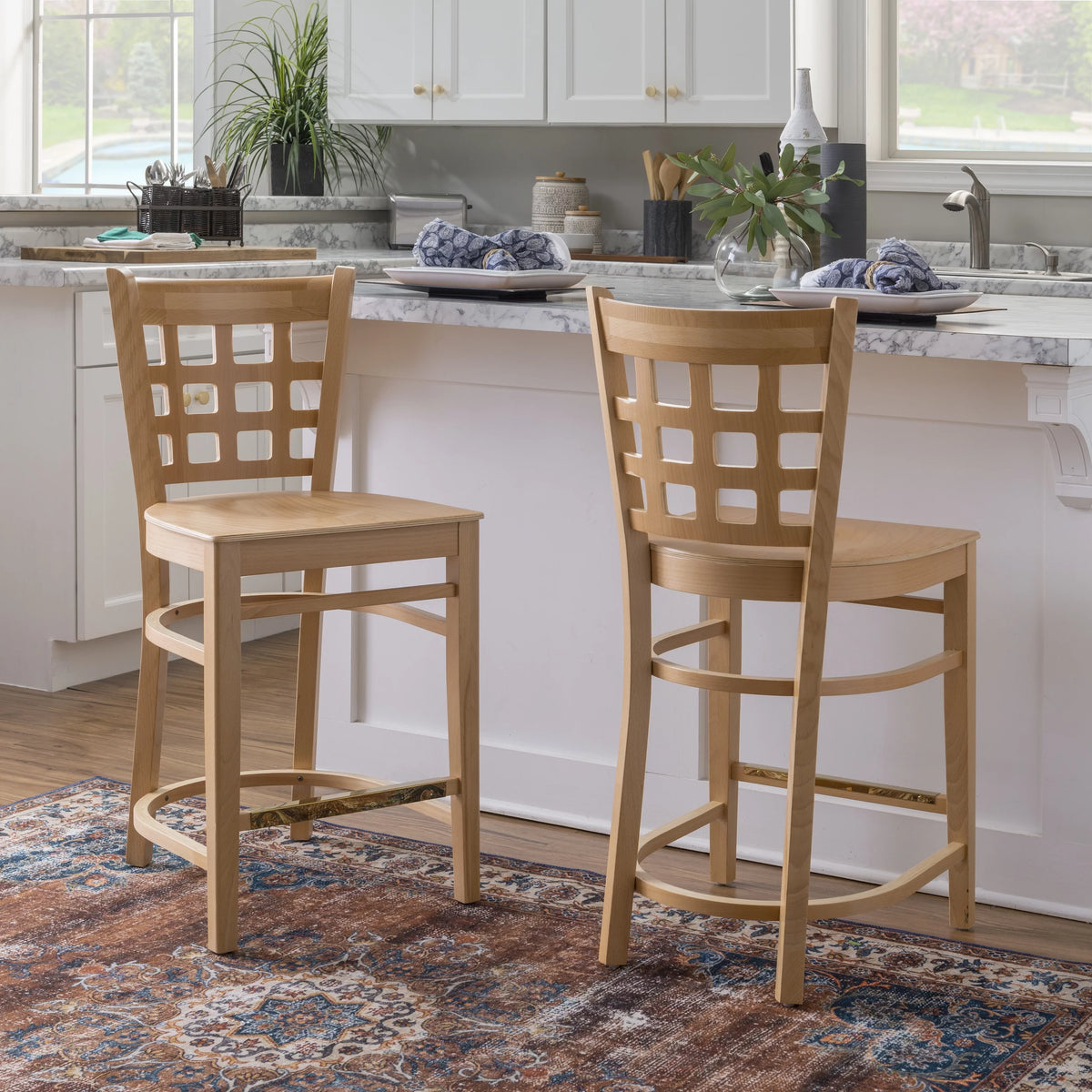24" Indoor Wood Counter Stools, Set of 2, Natural L79143
