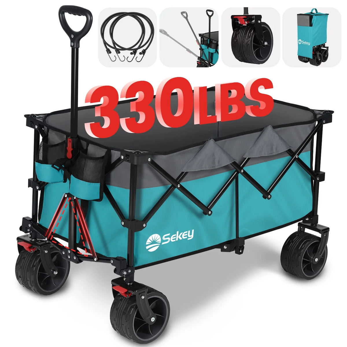 200L Heavy Duty Foldable Wagon with All-Terrain Wheels, Black T102257
