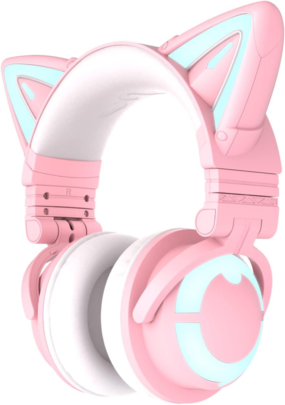 RGB Wireless 5.0 Foldable Gaming Headset with 7.1 Surround Sound, Built-in Mic, Type-C Charging Cable N260