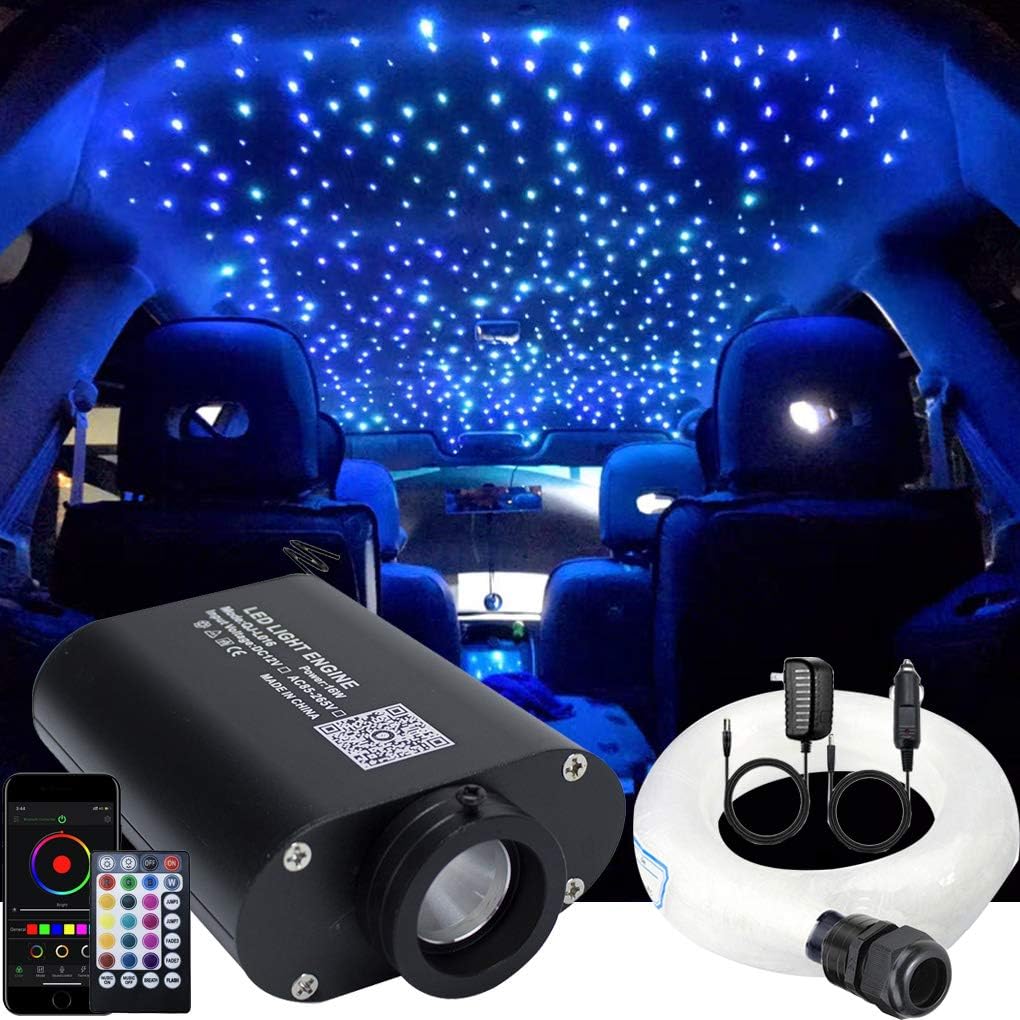 Bluetooth Car Use 16W RGBW Fiber Optic Light Star Ceiling Kits Music Mode 300pcs 0.03in 6.5ft Fiber Strands Remote/APP Control Headliner Light Decoration R9169