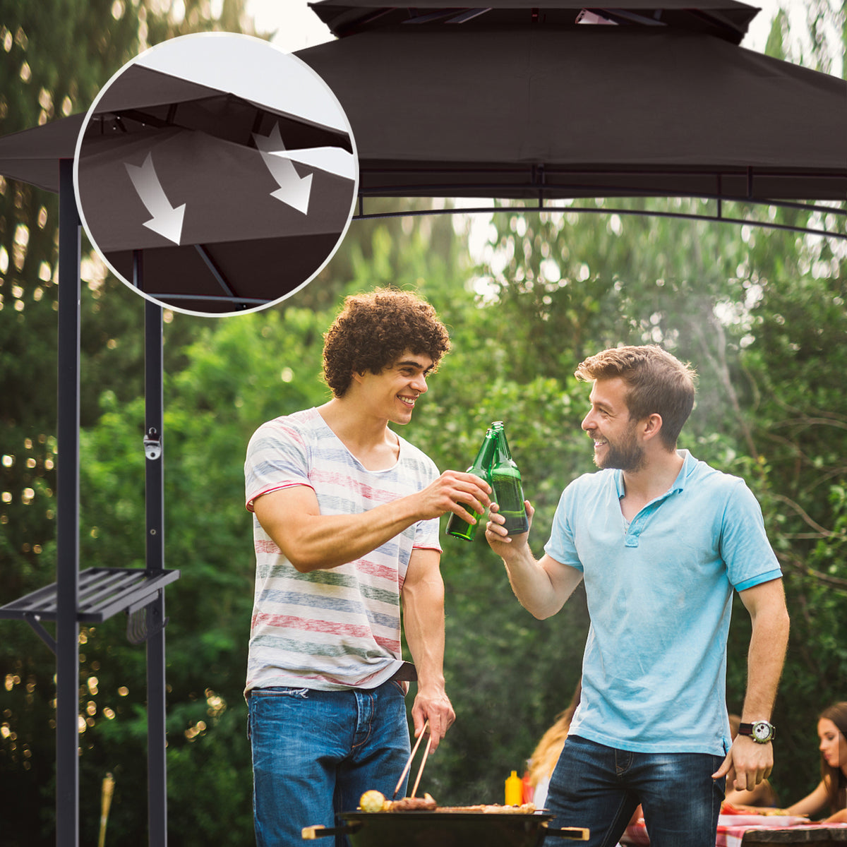 Brown Outdoor BBQ Grill Gazebo with LED Light K1529