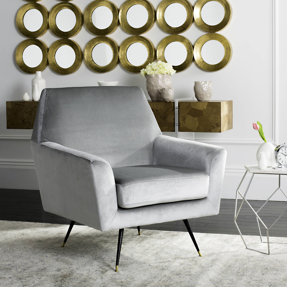 Light Grey Velvet Accent Chair F486087