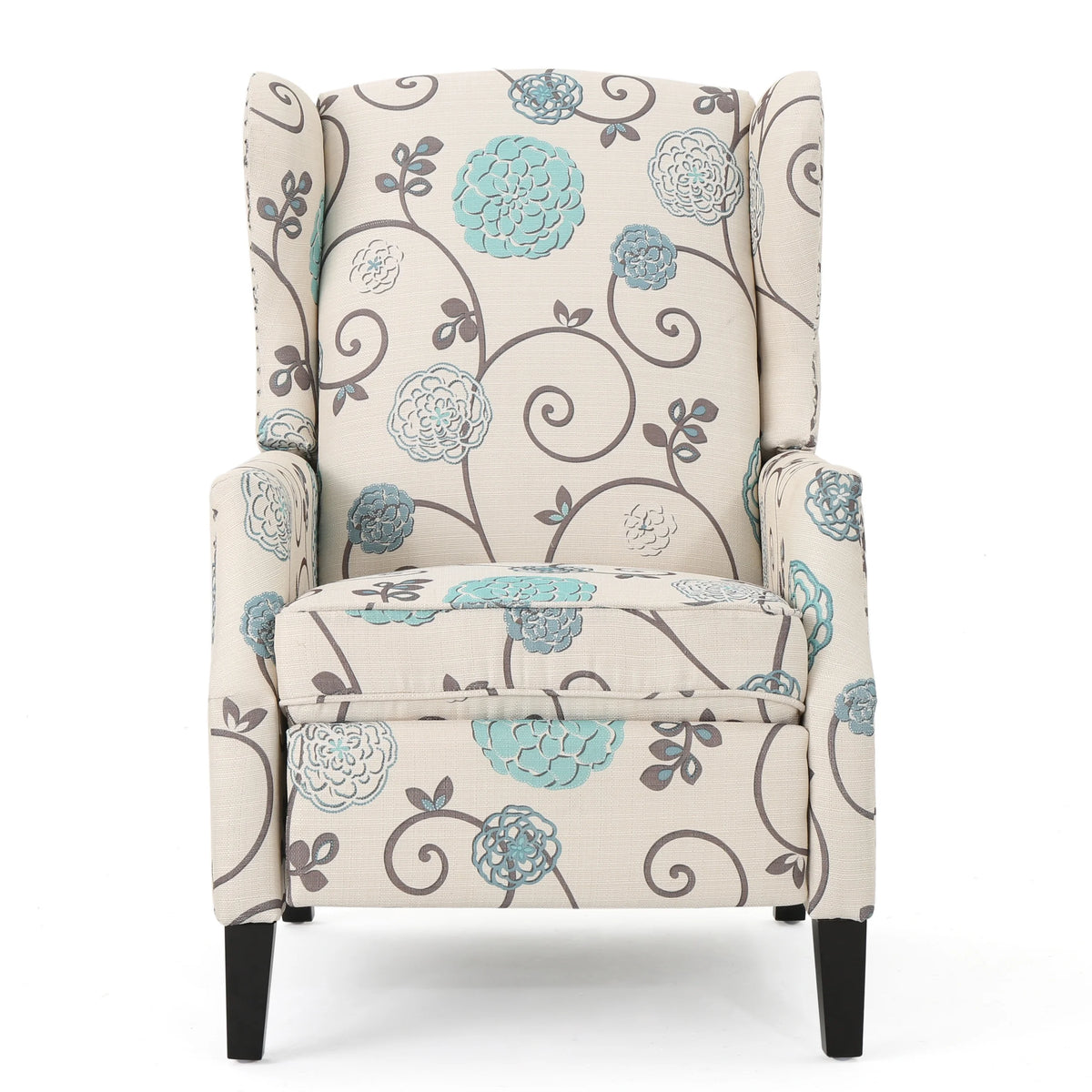 White and Blue Fabric Wing Back Recliner V359