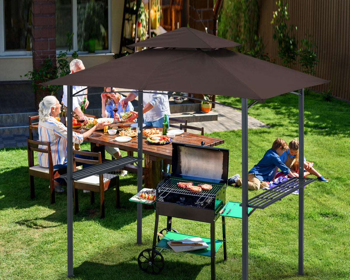 Brown Outdoor BBQ Grill Gazebo with LED Light K1529