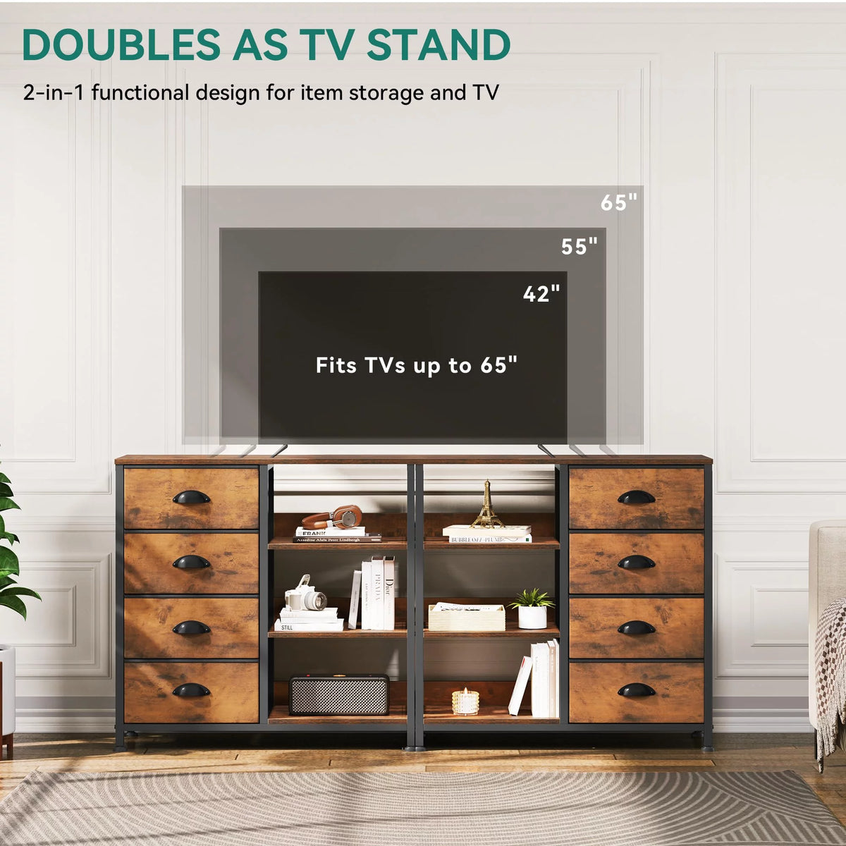 4 Drawer Fabric Dresser with Side Shelf K460303