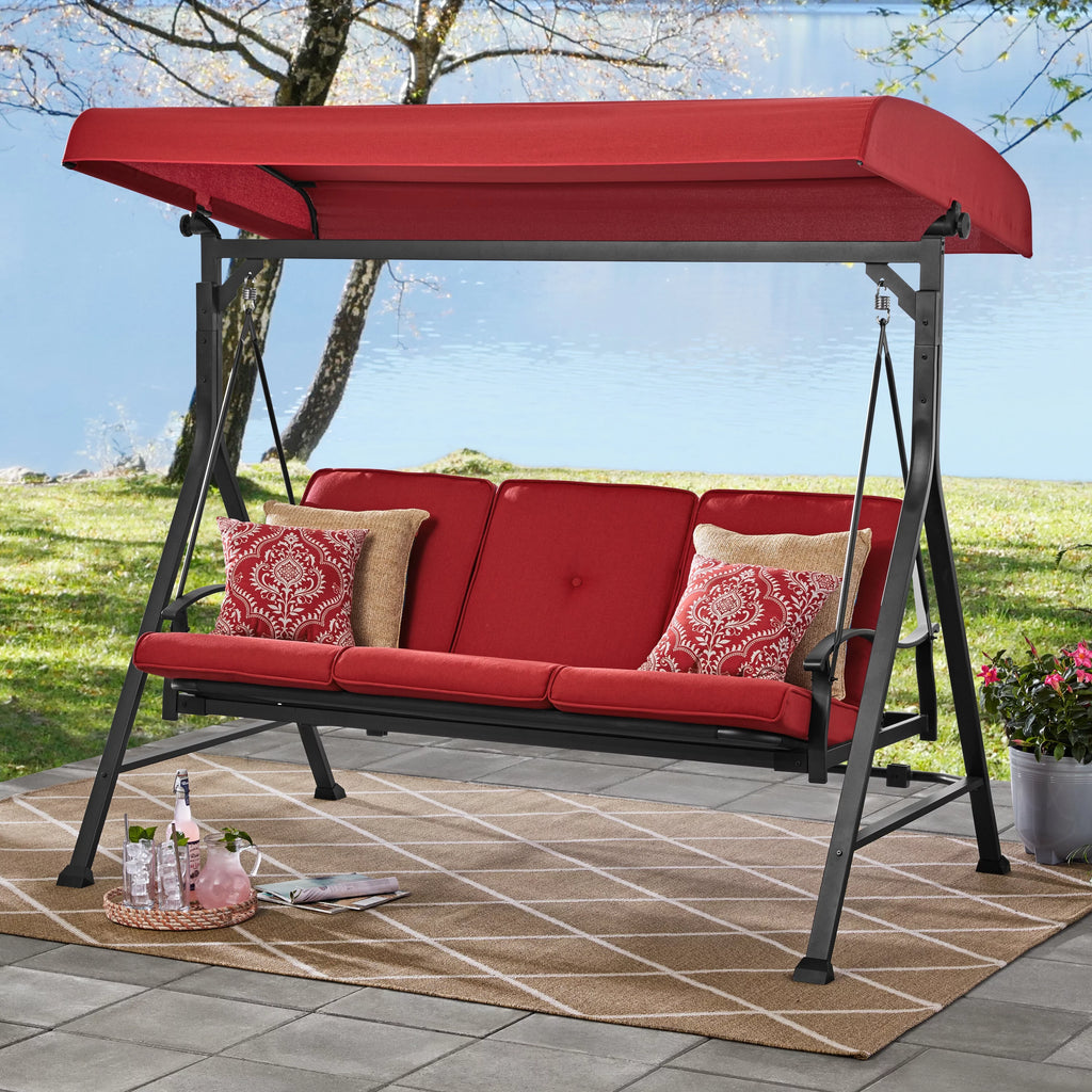 Beige 3 Person Steel Outdoor Swing with Canopy Y432612