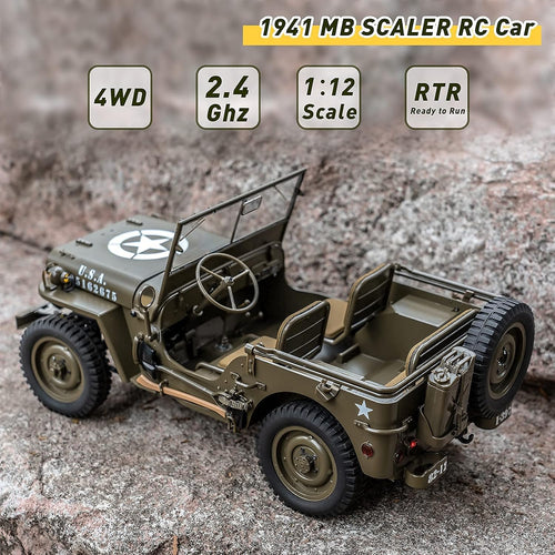 1/12 1941 MB Scaler RC Jeep Rock Crawler with LED Lights C479