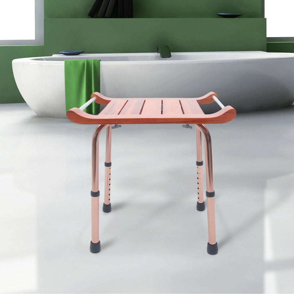 Teak Shower Stool Bathroom Bench Adjustable Non-Slip A319