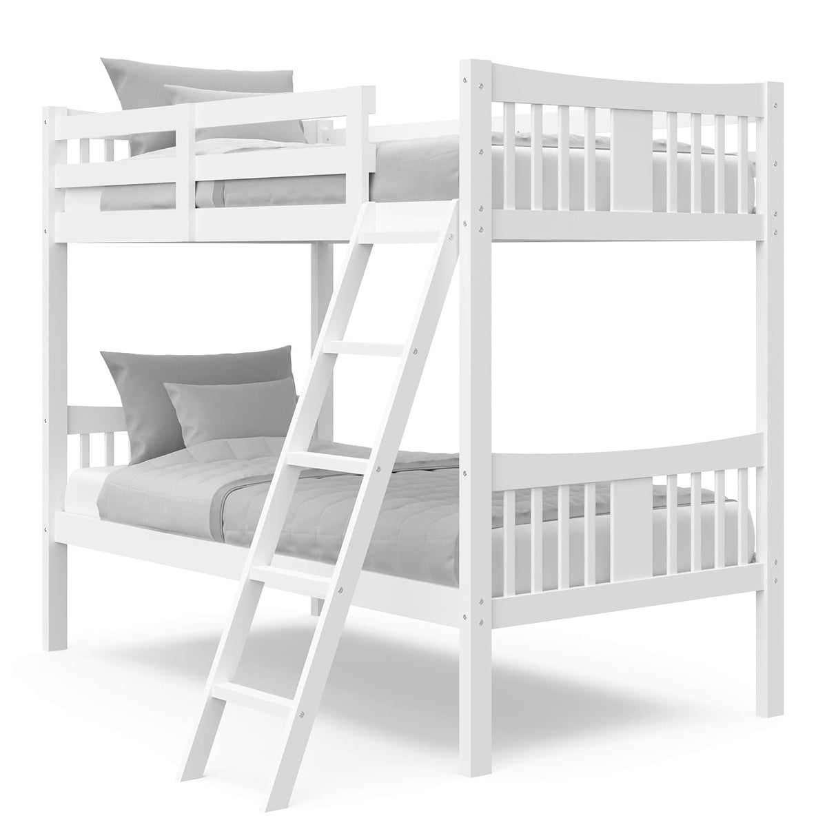 Gray Solid Hardwood Twin Bunk Bed with Ladder and Safety Rail W950