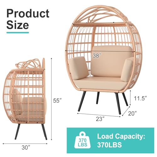 Oversized White Wicker Egg Chair with 4 Cushions H78081