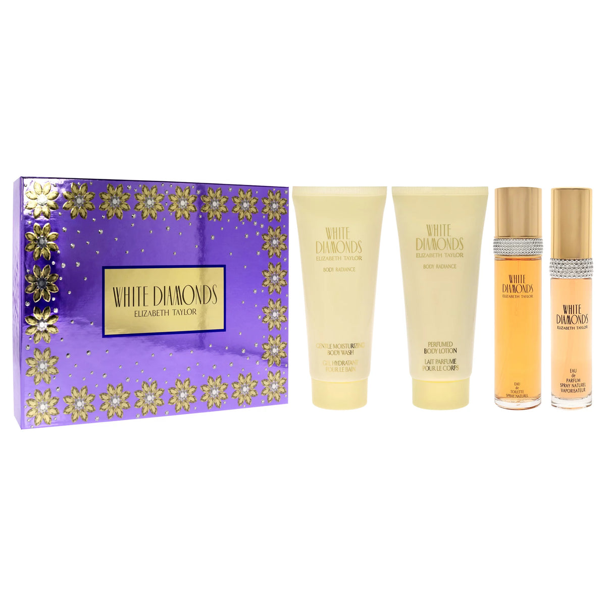 4 Pc Gift Set 3.3 oz EDT Spray Body Lotion Body Wash Mini EDP Spray I8255