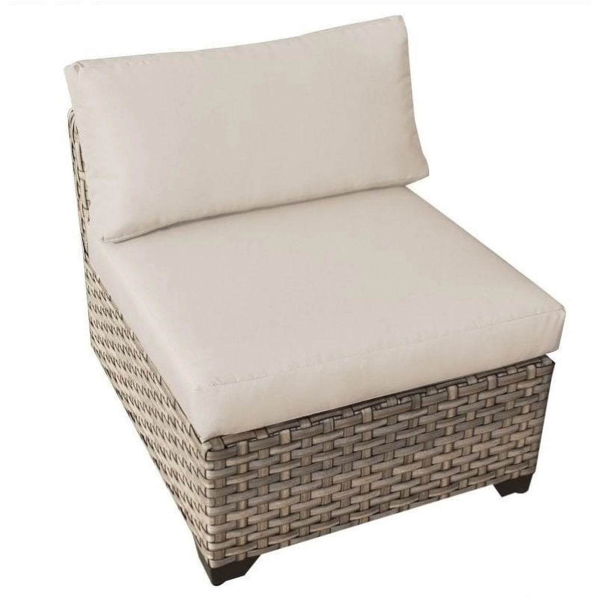 Beige 3 Piece Patio Furniture Set with 2 Armless Sofas and Wicker Ottoman O371