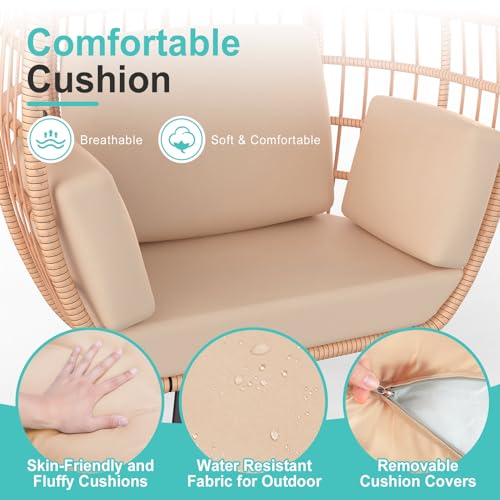 Oversized White Wicker Egg Chair with 4 Cushions H78081