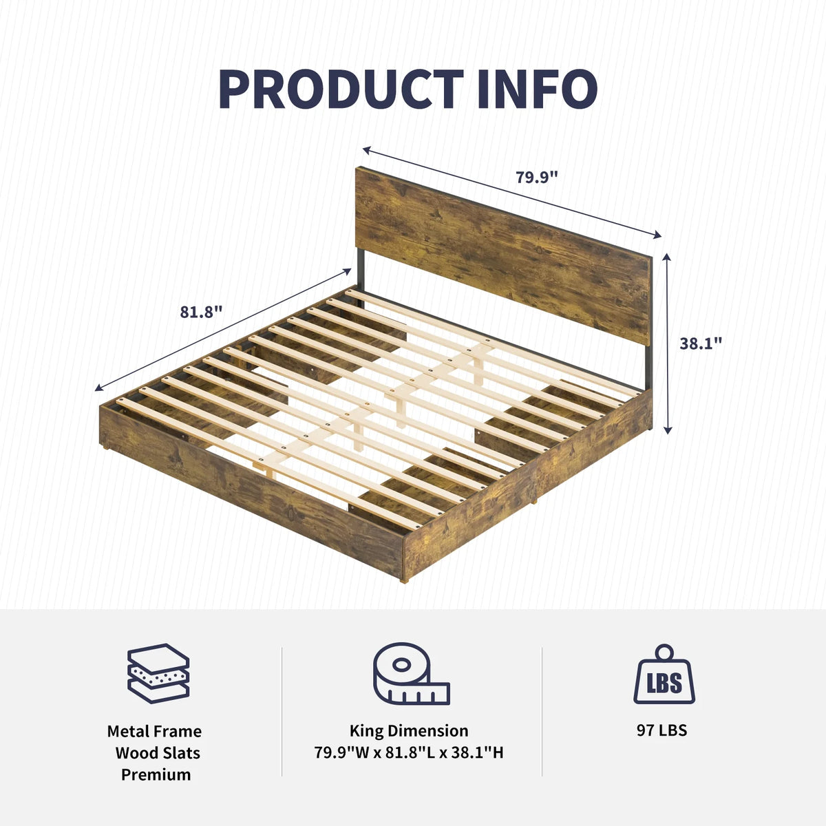 King Size Wooden Headboard Storage Bed Frame M35775