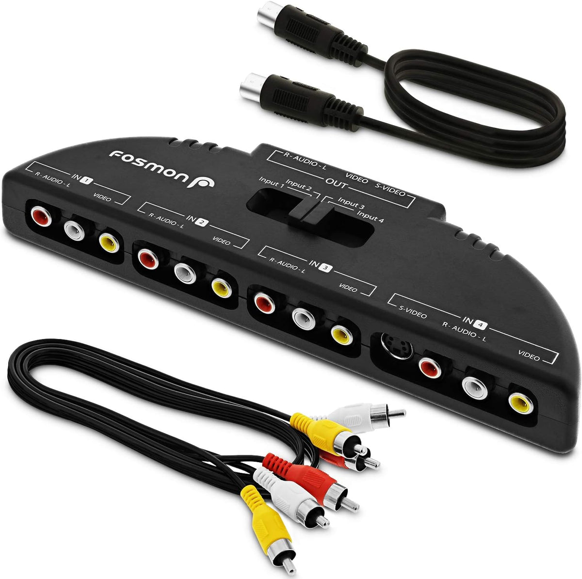 RCA Splitter with 4-Way Audio, Video RCA Switch Selector Box with RCA Patch Cable and S-Video Cable N4920