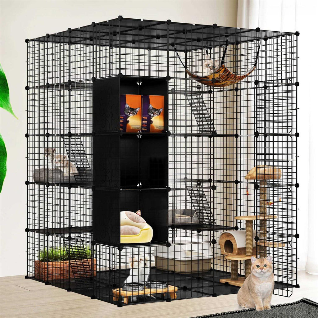 5-Tier Metal Cat Cage with Cube Storage R927