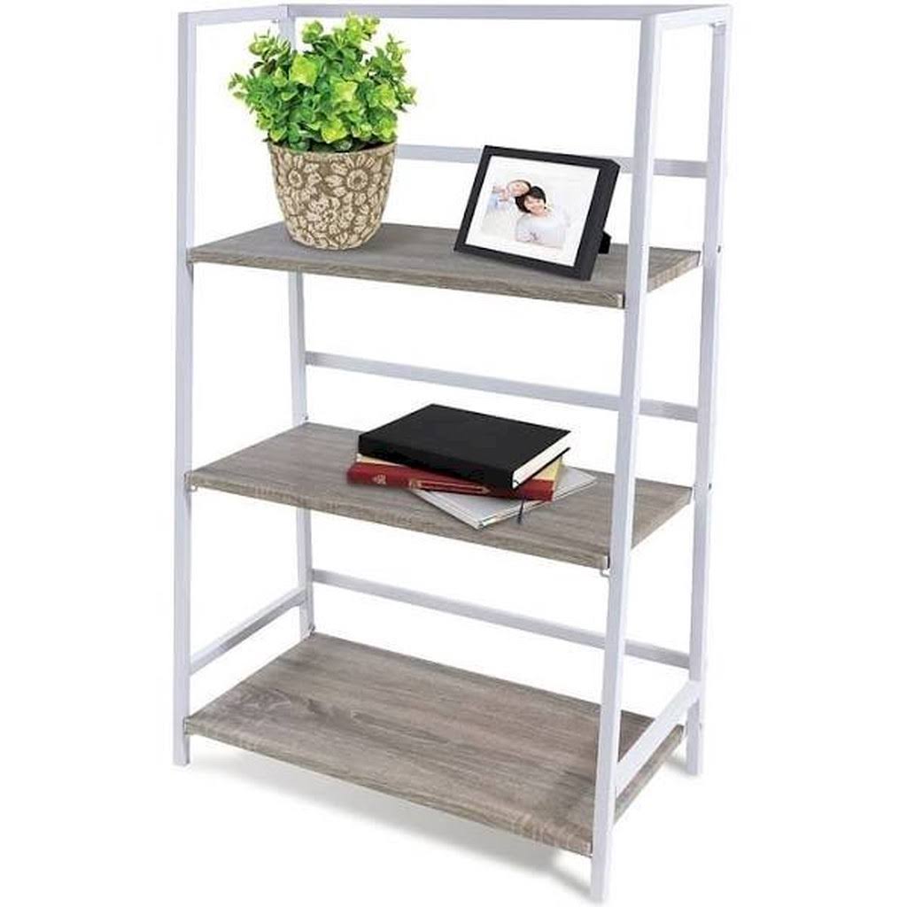 3 Tier Folding Etagere Bookcase White/Gray H291
