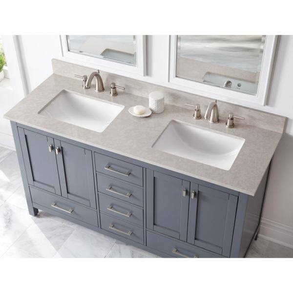 Engineered Marble Vanity Top with White Double Trough Sink S91330