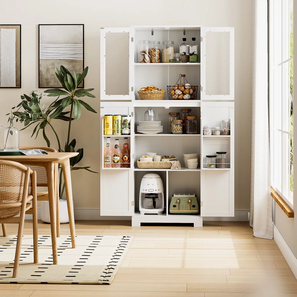 White Frosted Glass Kitchen Pantry Cabinet D9948