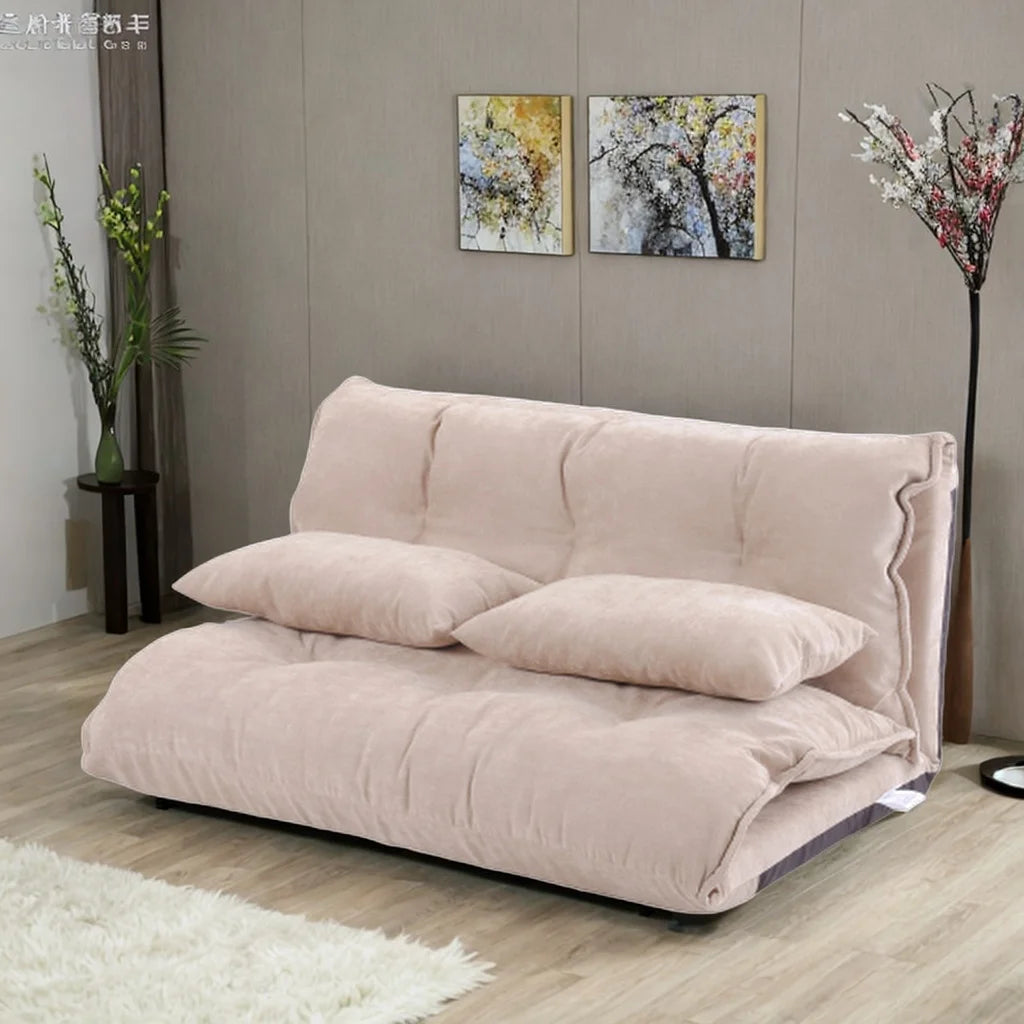Beige Adjustable Folding Futon Sofa with Two Pillows A6454