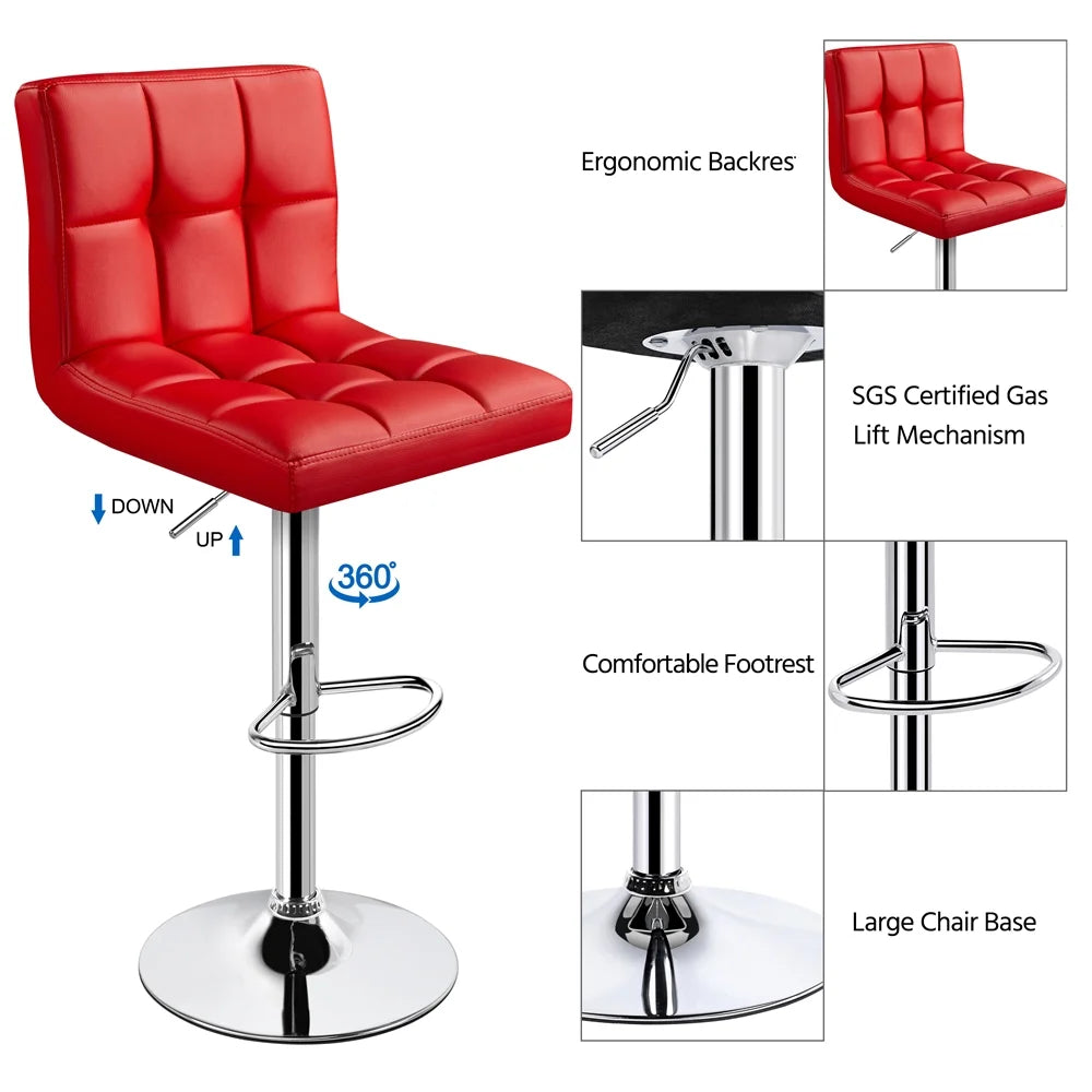 Red Faux Leather Adjustable Swivel Counter Bar Stools, Set of Two Y100
