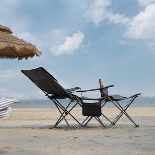 6 Legged Reclining Camping Chair with Foot Rest and Carry Bag Grey K184