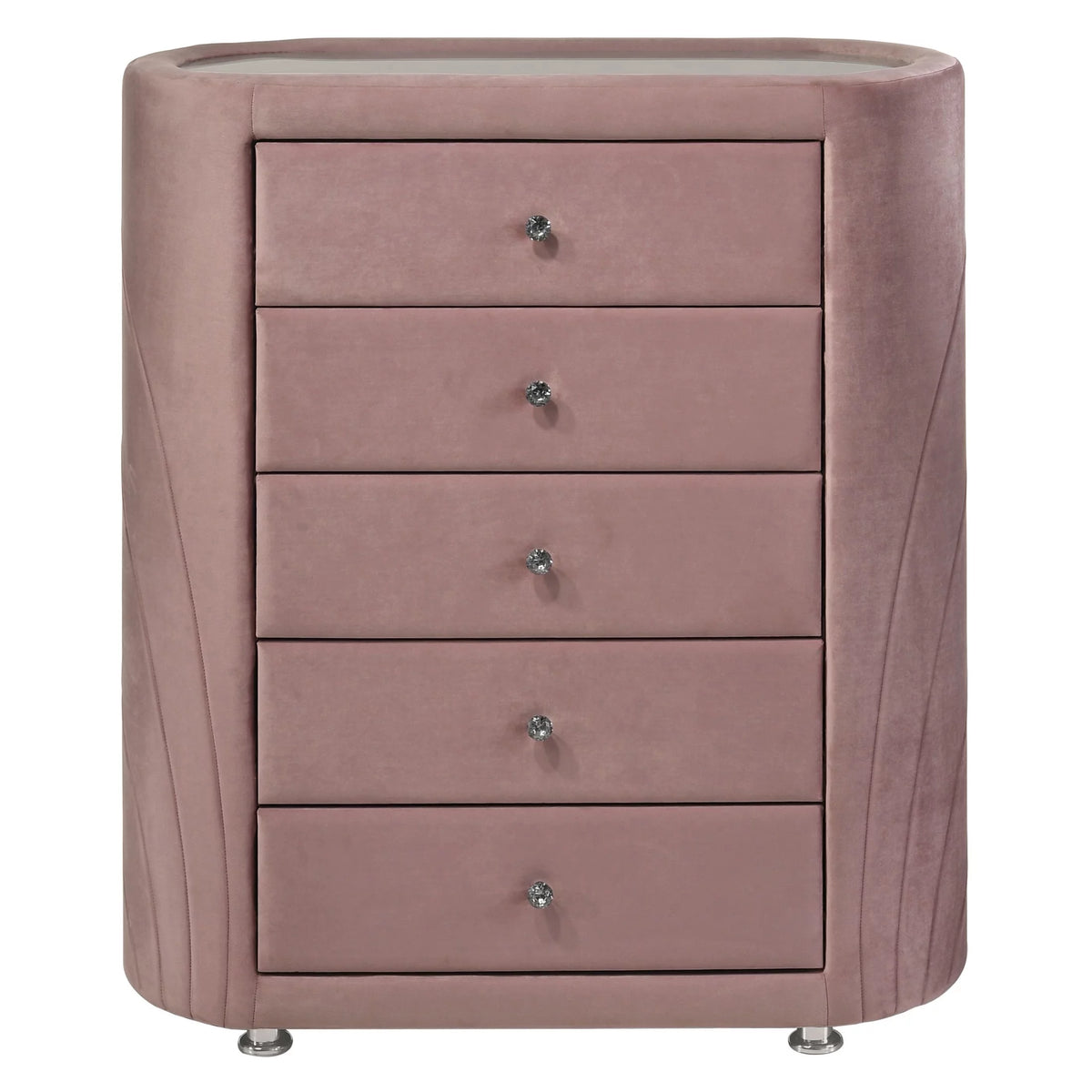 Pink 5 Drawer Velvet Upholstery Chest with Mirror X3787