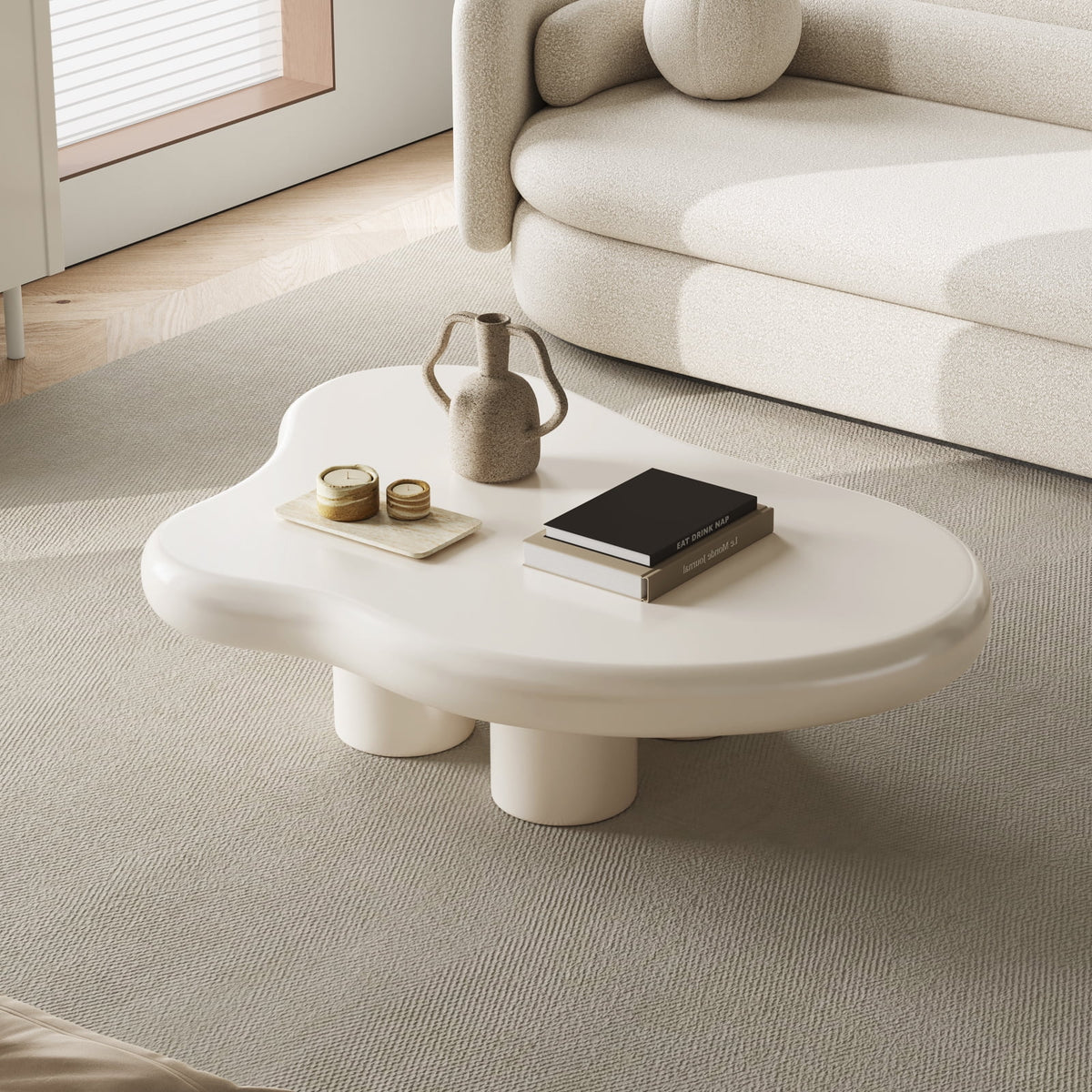Cream White Coffee Table with 4 Legs X50679