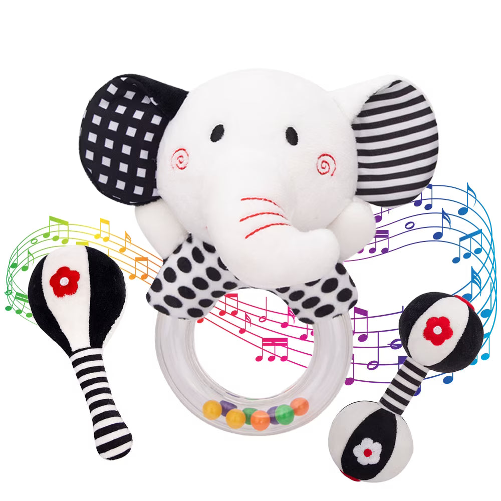 3Pcs Black & White Baby Rattles Set O948034