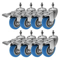 4 inch Blue Caster Wheel with Brake Dual Locking Threaded Stem Mount Polyurethane Wheel Q10198