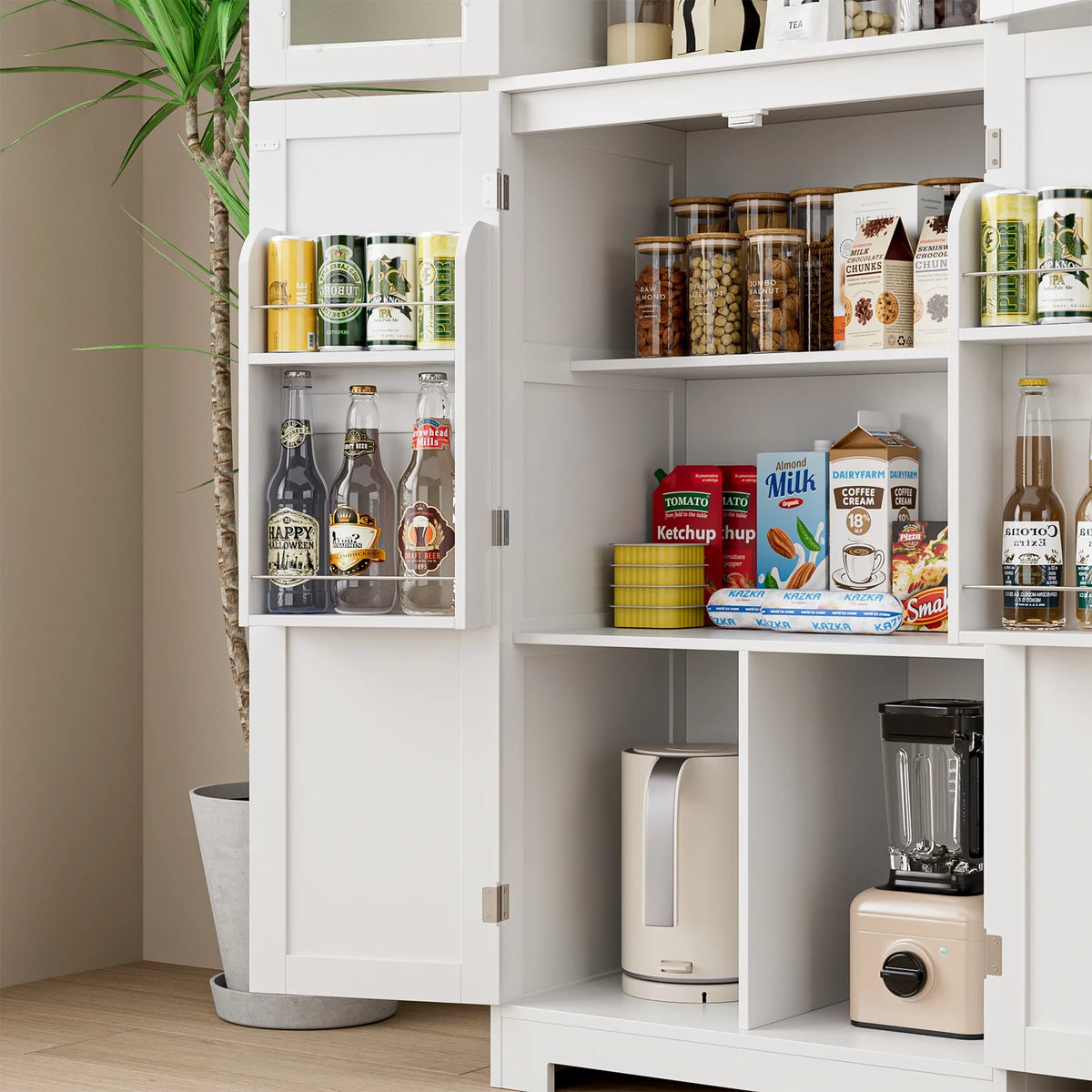 White Frosted Glass Kitchen Pantry Cabinet D9948