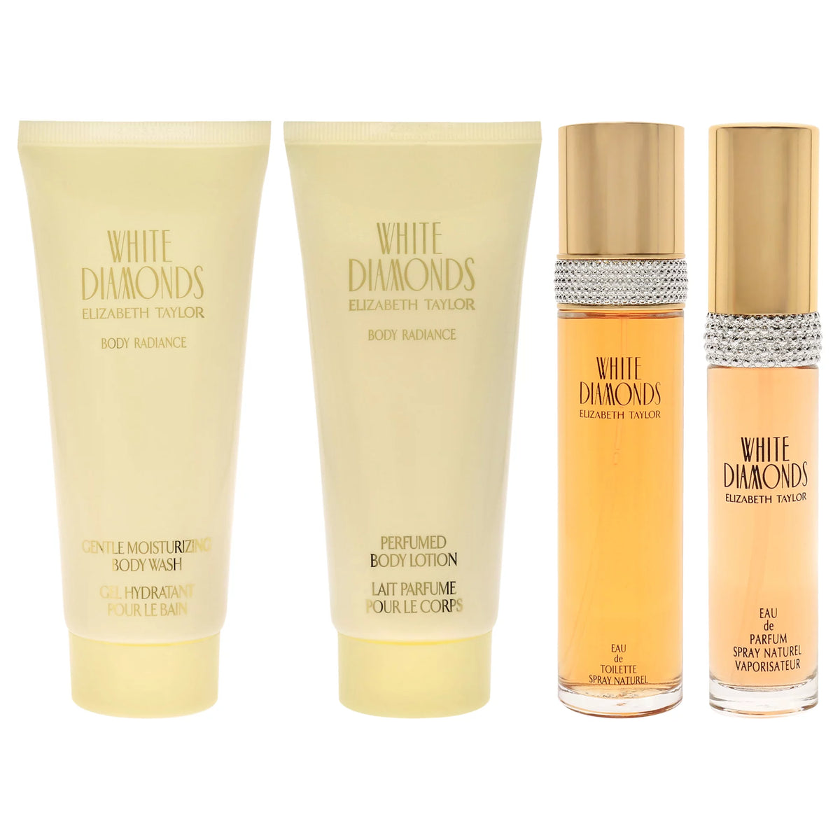 4 Pc Gift Set 3.3 oz EDT Spray Body Lotion Body Wash Mini EDP Spray I8255