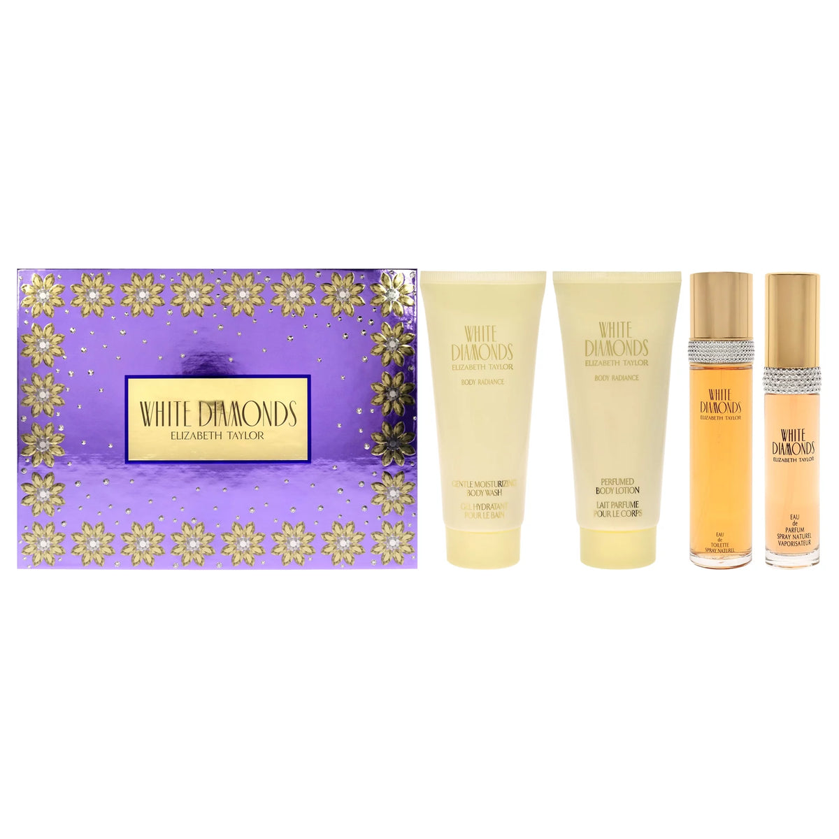 4 Pc Gift Set 3.3 oz EDT Spray Body Lotion Body Wash Mini EDP Spray I8255