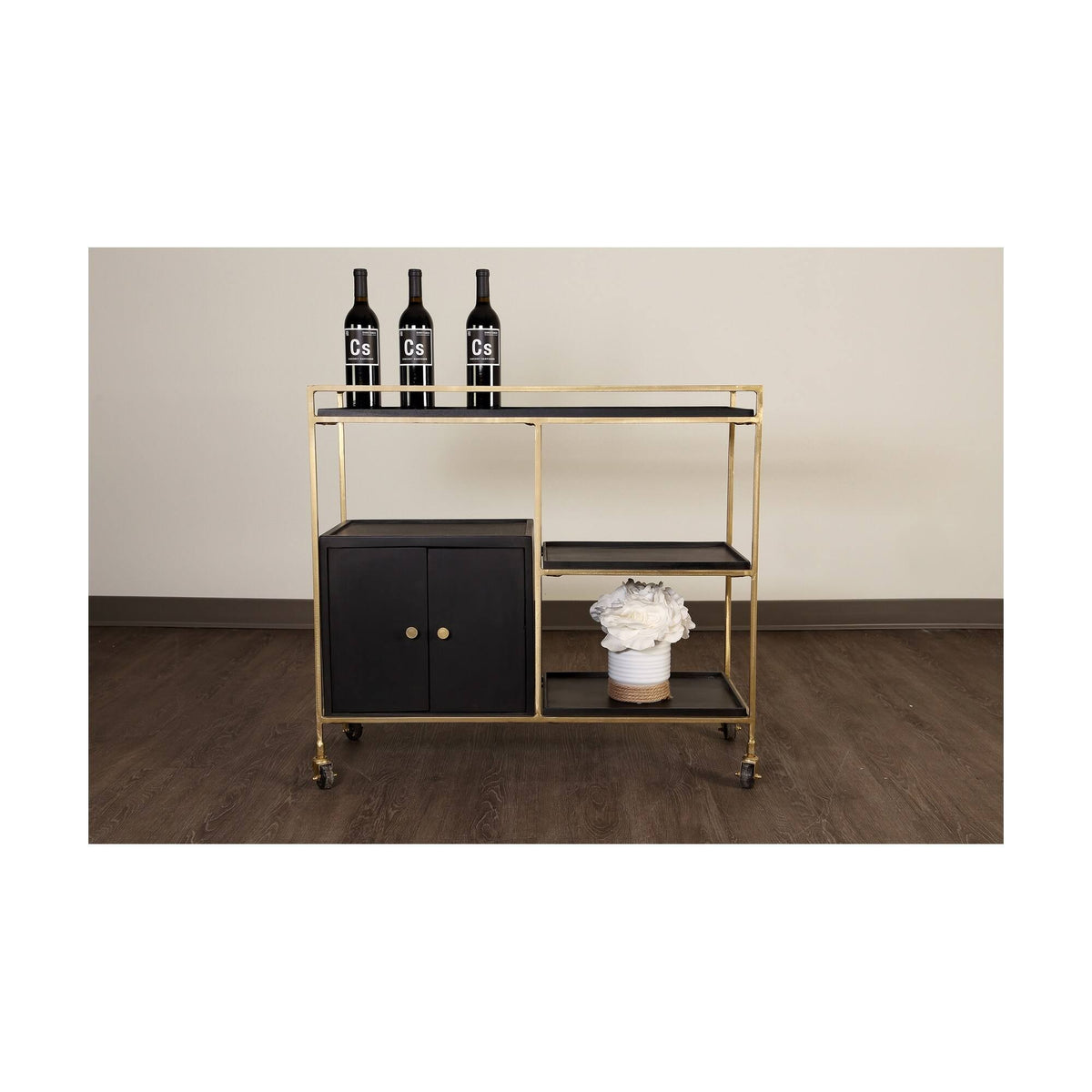 Black 3 Shelf 2 Door Cabinet Bar Cart G6300