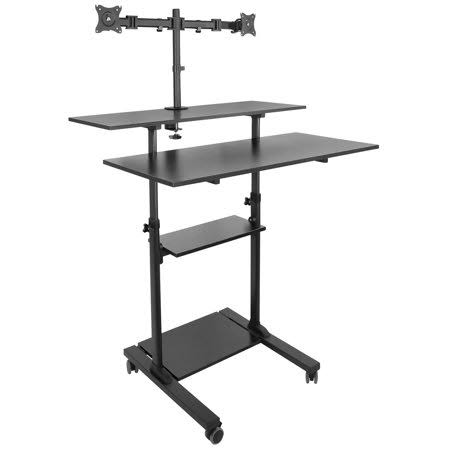 Black Height Adjustable Mobile Standing Desk with Dual Monitor Mount V329