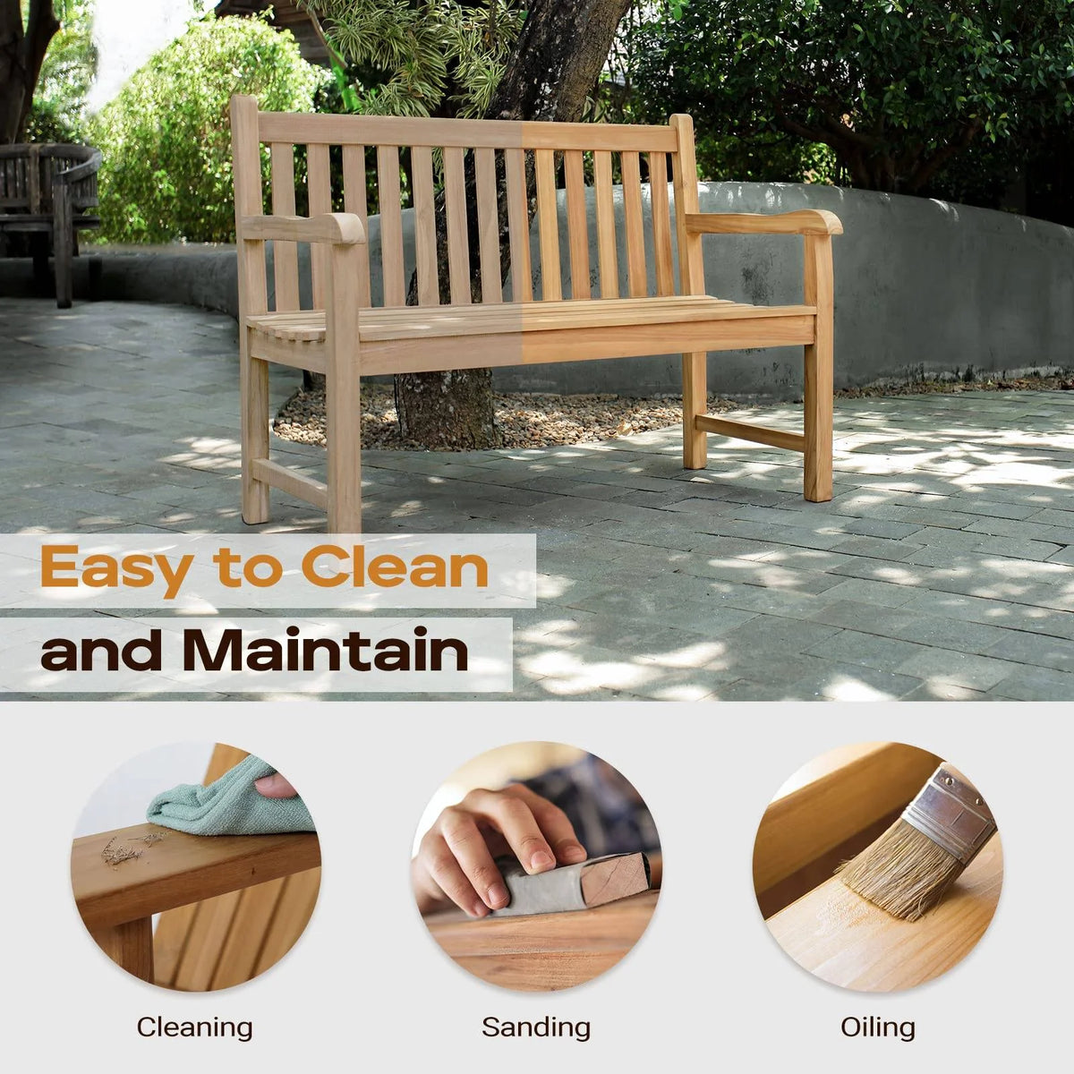 Teak Wooden Outdoor Garden Bench with Armrest H664209