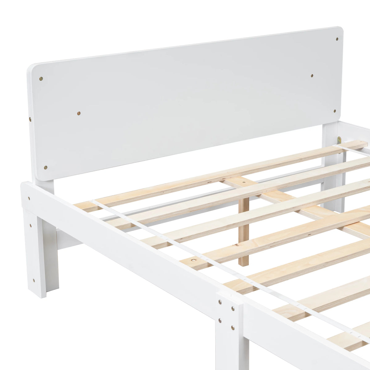 White Wood Platform Bed Frame with Headboard and Footboard Bench O391