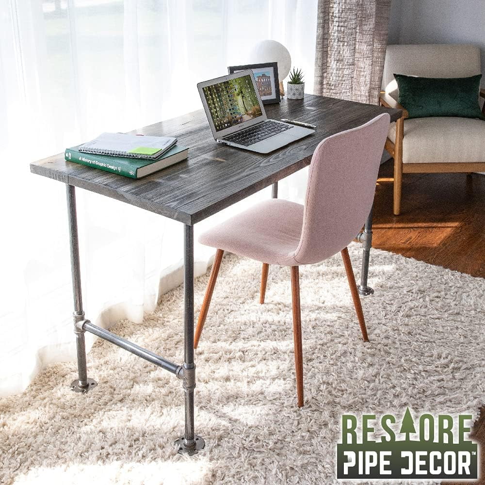 Wood Office Desk with Industrial Pipe Legs P775