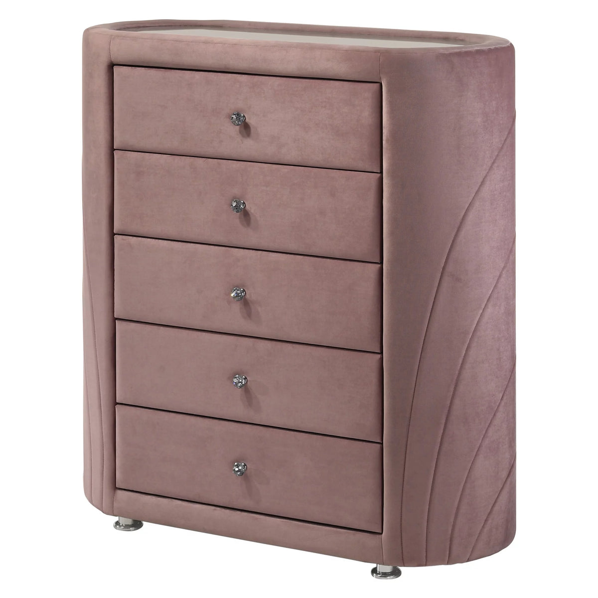 Pink 5 Drawer Velvet Upholstery Chest with Mirror X3787
